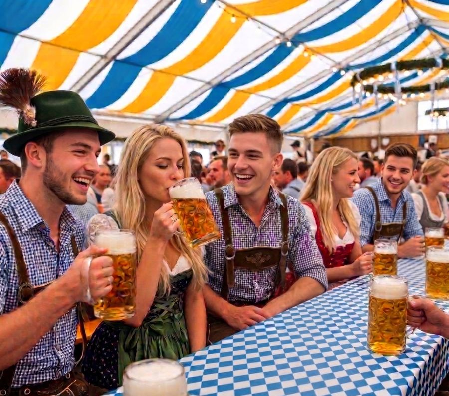 Proosten met pullen bier op het Oktoberfest